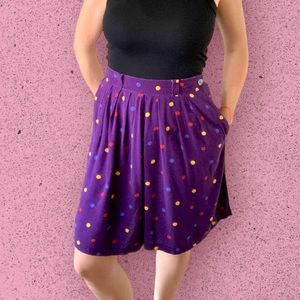 Vintage 1980s SK & Company Purple Polka dot Wide Leg Flowy High Waisted Shorts